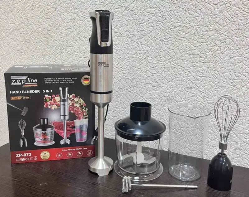 Блендер ручний 5 в 1 на 1500 Вт із подрібнювачем і насадками міксер і спінювач молока 20 швидкостей Zepline