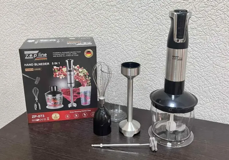 Блендер ручний 5 в 1 на 1500 Вт із подрібнювачем і насадками міксер і спінювач молока 20 швидкостей Zepline