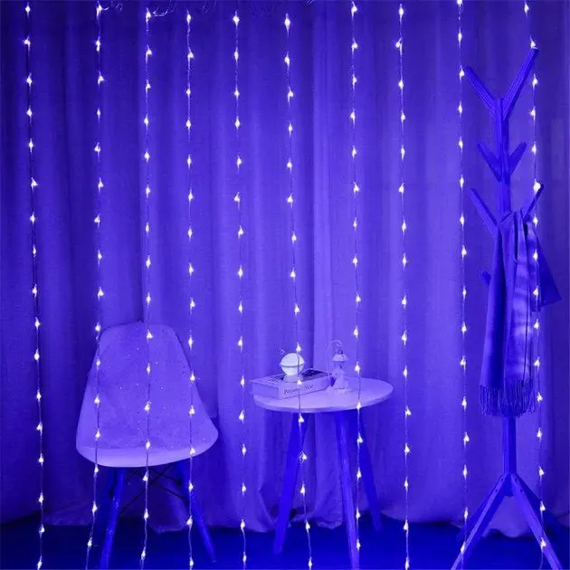Святкова гірлянда завіса "Штора" на вікно 160LED 2х2м Мультикольоровий колір діодів Синій USB