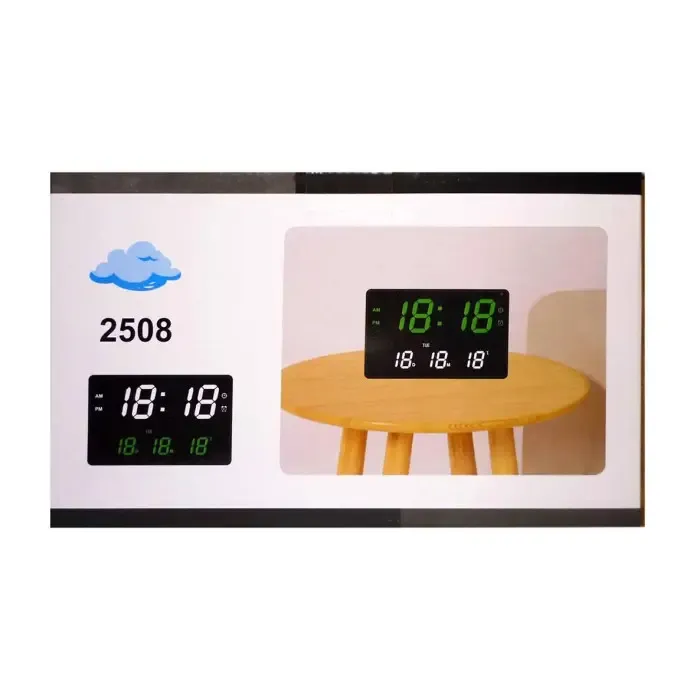 Годинники електронні настінні 2508 із зеленим підсвічуванням чорні 240х40х150мм TB