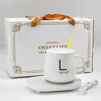 Біла Чашка на подставке с подогревом Stenson YG01317 L 400мл