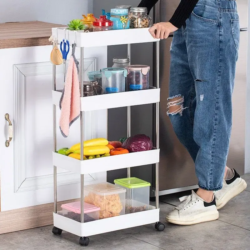 Етажерка на колесах 4 полиці біла підлогова Storage rack AND906