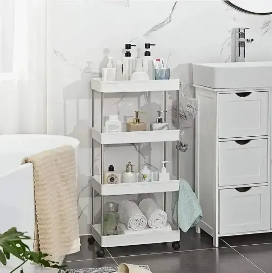 Етажерка на колесах 4 полиці біла підлогова Storage rack AND906