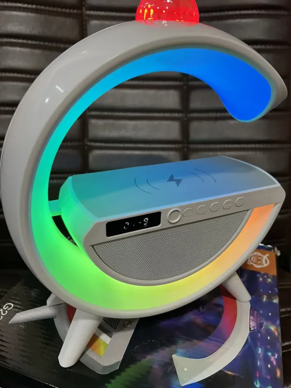 Розумний світильник колонка з будильником та диско кулею/Нічник з бездротовою зарядкою для телефону/Bluetooth-колонка