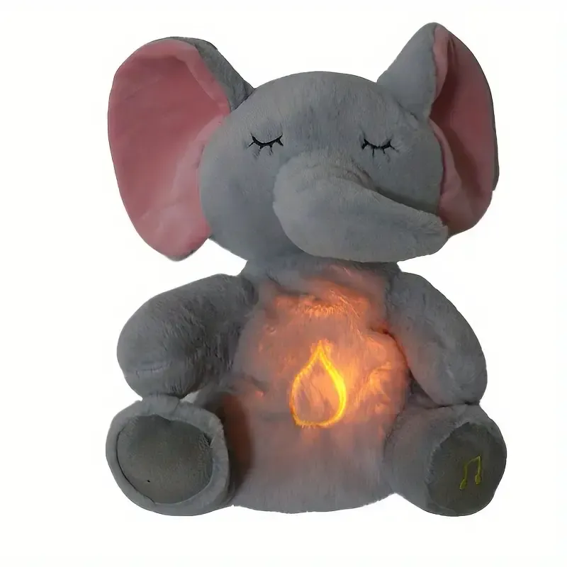 Плюшевий слоник з нічним світлом та заспокійливою музикою, інтерактивні колискові та рух вух, 30 см