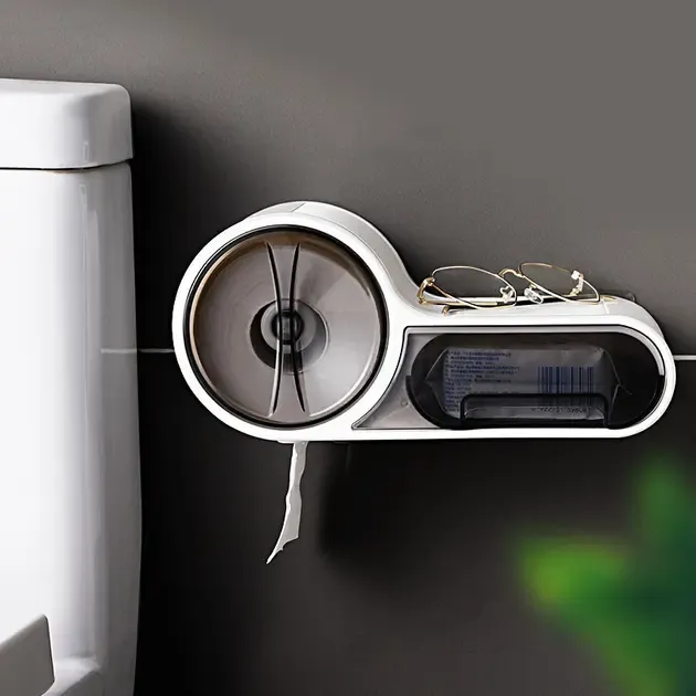 Тримач для туалетного паперу, Білий / Клейкий настінний утримувач для паперу