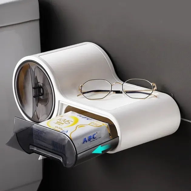 Тримач для туалетного паперу, Білий / Клейкий настінний утримувач для паперу