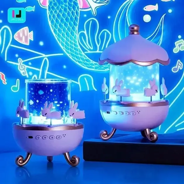 Дитячий нічник проектор зоряного неба Bluetooth Fairy Tale E11 акумуляторний світильник карусель 6 змінних картинок з LED підсвічуванням та музикою