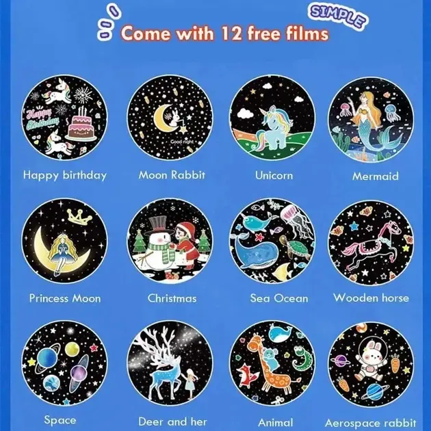 Дитячий нічник проектор зоряного неба Bluetooth Fairy Tale E11 акумуляторний світильник карусель 6 змінних картинок з LED підсвічуванням та музикою