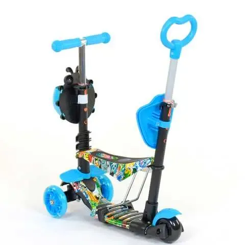 Дитячий Самокат 5 в 1 з підніжками та батьківською ручкою Best Scooter, PU колеса, Підсвічування коліс