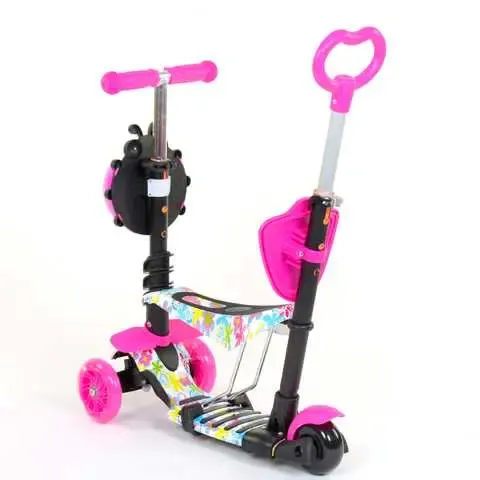 Дитячий Самокат 5 в 1 з підніжками та батьківською ручкою Best Scooter, PU колеса, Підсвічування коліс