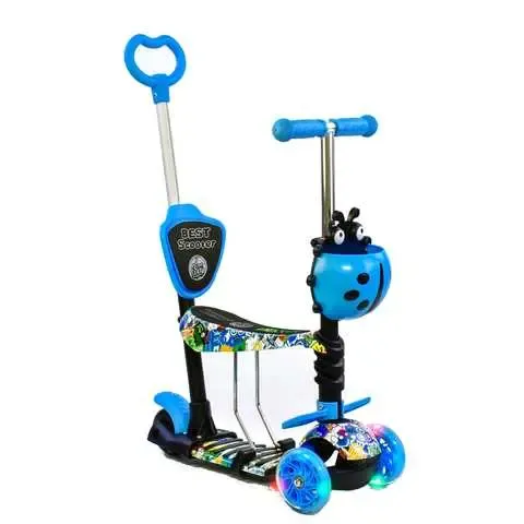 Дитячий Самокат 5 в 1 з підніжками та батьківською ручкою Best Scooter, PU колеса, Підсвічування коліс
