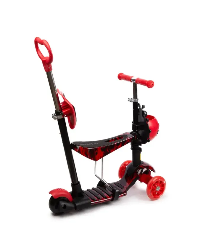 Дитячий Самокат 5 в 1 з підніжками та батьківською ручкою Best Scooter, PU колеса, Підсвічування коліс