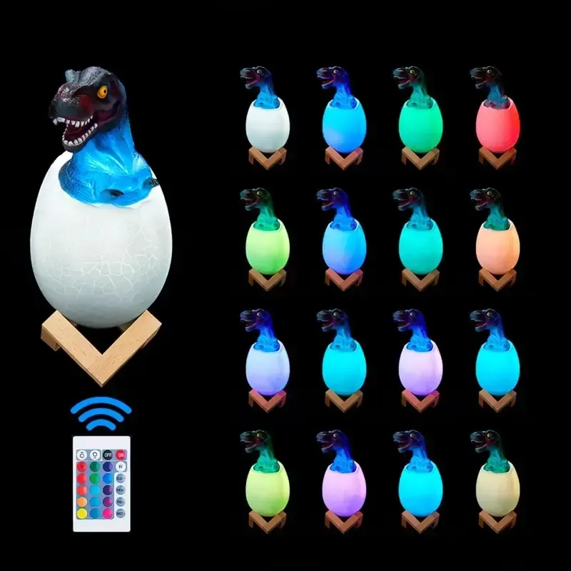 Дитячий світильник SUNROZ 3D Dinosaur Lamp лампа-нічник "Динозаврик у яйці" з пультом ДУ