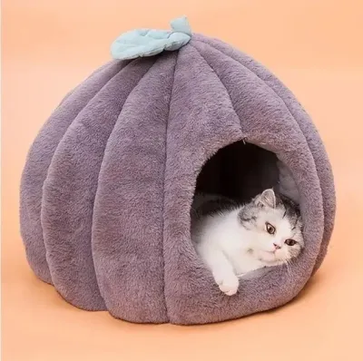 Будиночок лежанка Тиковка для котів та собак хутряна трансформер 2в1, діаметр 40 см, висота 42 см. - DG-7