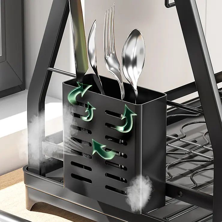 Двоярусна настільна сушарка для посуду, чорна, 50x30x38 см