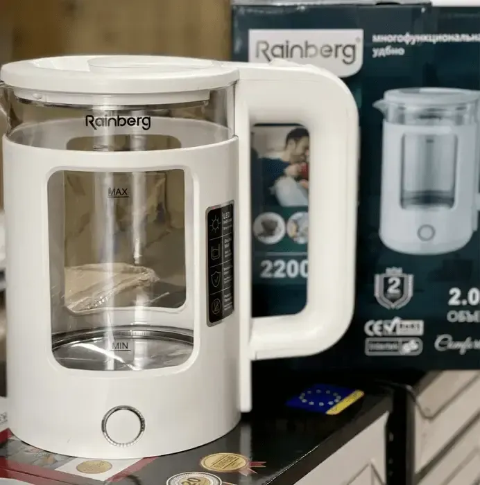 Дисковий скляний електричний чайник з підсвічуванням Rainberg RB-2220
