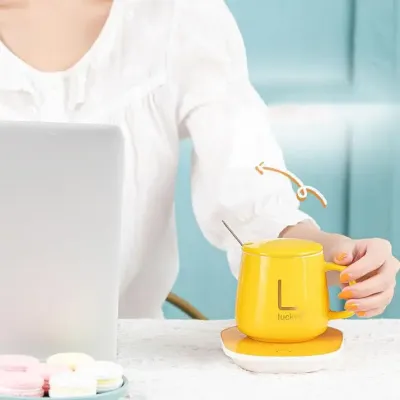 Жовта Чашка на подставке с подогревом Stenson YG01317 L 400мл