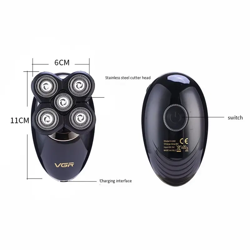 Електробритва V-302 для чоловіків роторна для вологого та сухого гоління з плаваючими головками та триммером 4в1 VGR
