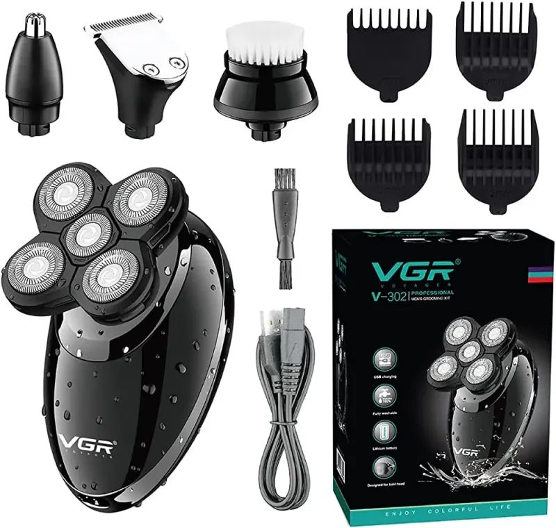 Електробритва V-302 для чоловіків роторна для вологого та сухого гоління з плаваючими головками та триммером 4в1 VGR