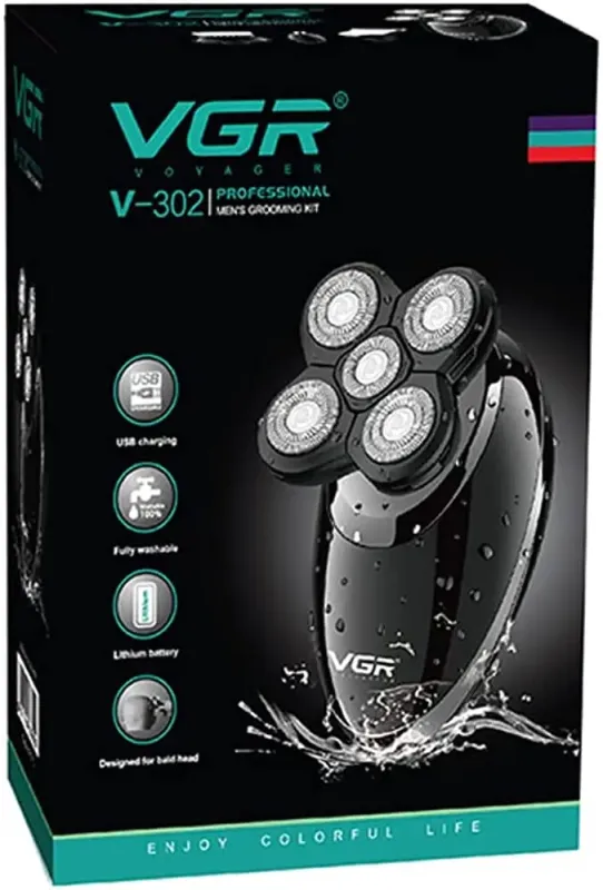 Електробритва V-302 для чоловіків роторна для вологого та сухого гоління з плаваючими головками та триммером 4в1 VGR