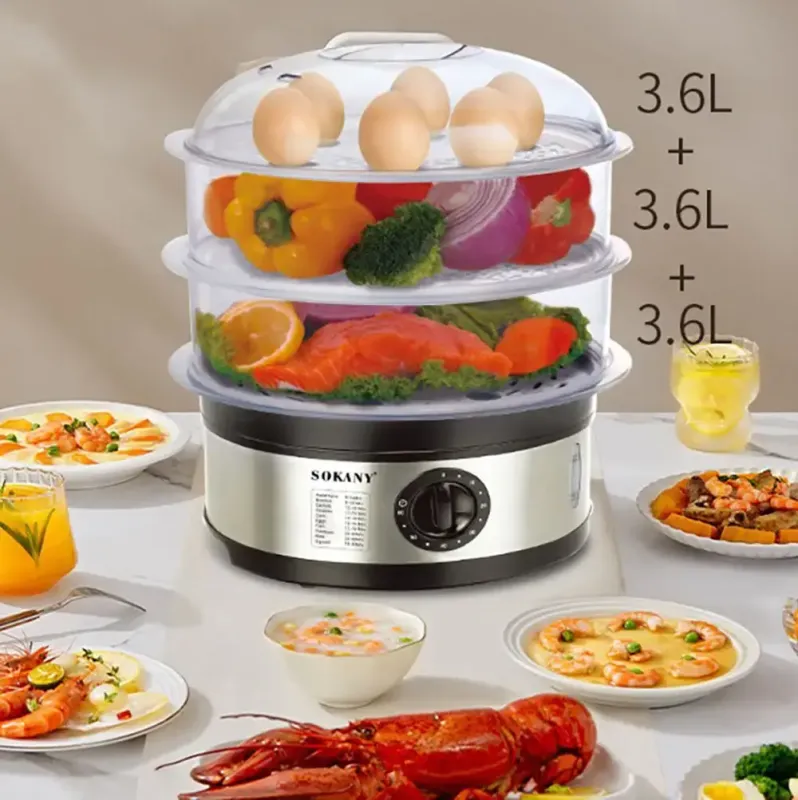 Електрична пароварка 3-рівнева 650Вт, 11л, Sokany SK-07018 / Мантоварка електрична / Електропароварка