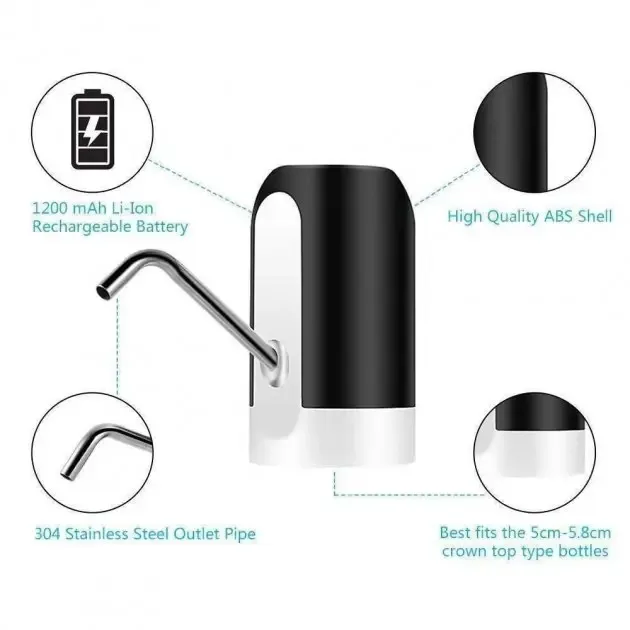 Електрична помпа для бутильованої води Automatic water dispenser з підсвічуванням на сулію 19 л Чорний