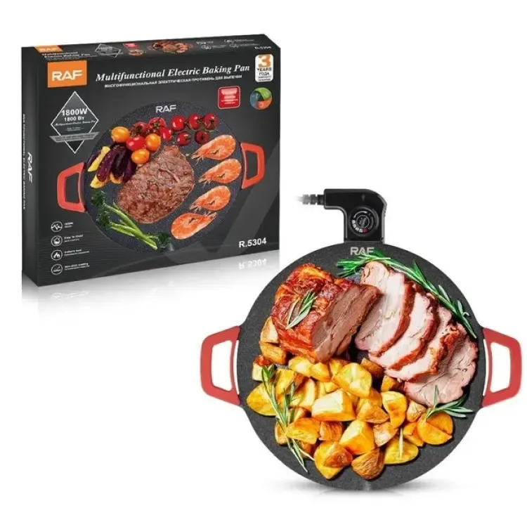 Електрична сковорода 36 см із ручками на 1800Вт із антипригарним покриттям RAF R.5304