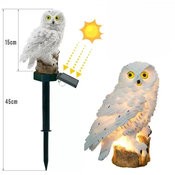 Ліхтар садовий Сова із сонячною панеллю WHITE