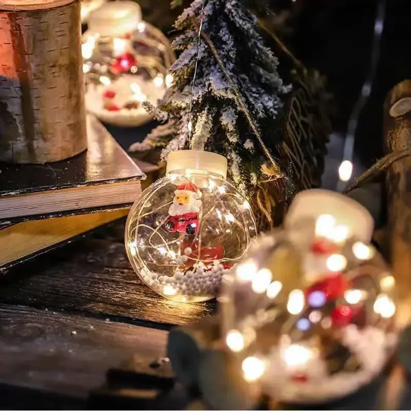 Гірлянда завіса штора Кулі з наповненням Дід Мороз, 3м, 10 куль LED USB