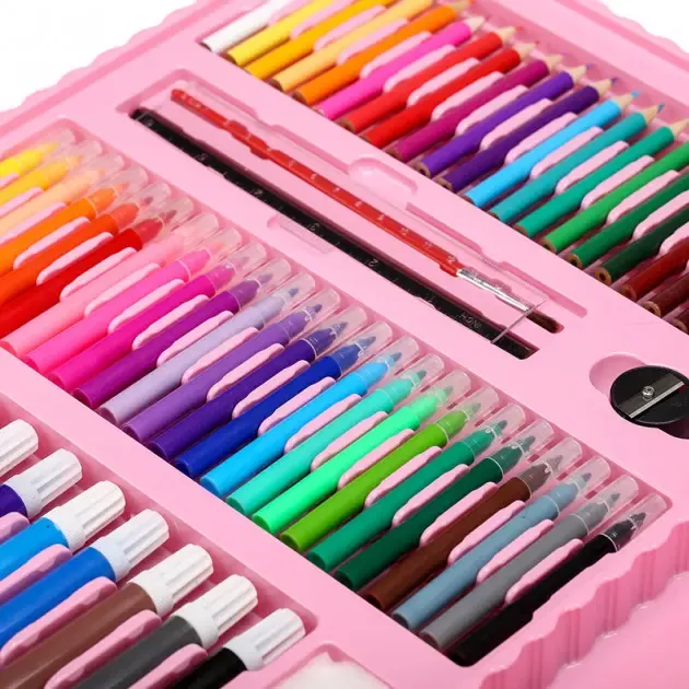 Рожевий Набір для малювання у валізі з мольбертом 208 предметів