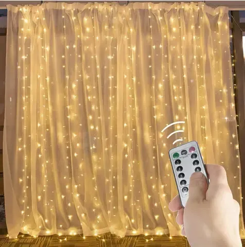 Гірлянда Водоспад USB штора 3х2м, білий теплий, 200 LED + пульт / Новорічна світлодіодна гірлянда на вікно