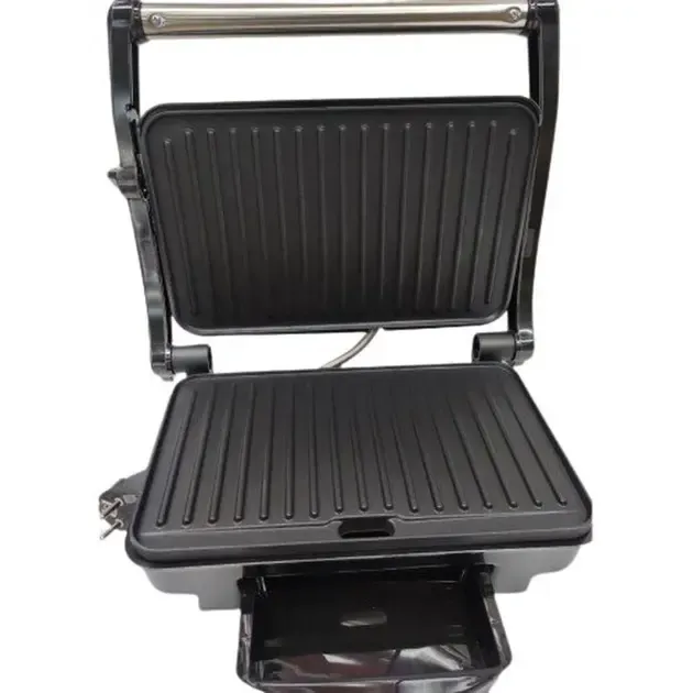 Гриль притискний Rainberg RB-5412 з ручкою індикатором нагріву 2800 Вт + знімний піддон для жиру Нержавіюча сталь з антипригарним покриттям