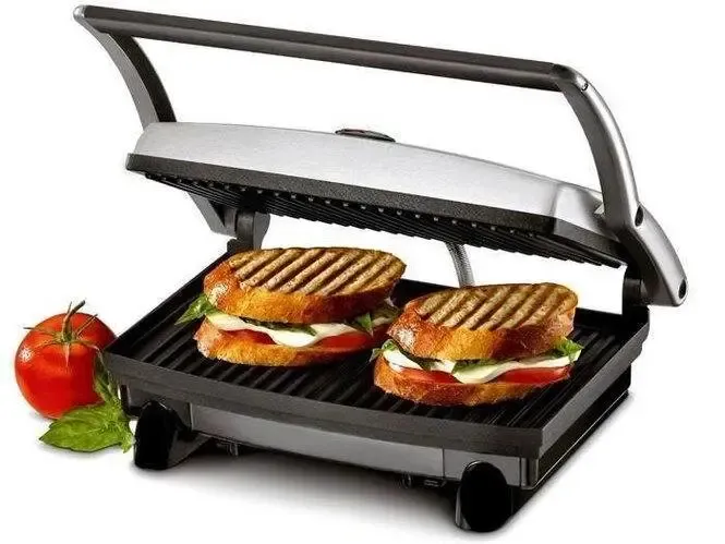 Гриль притискний Rainberg RB-5412 з ручкою індикатором нагріву 2800 Вт + знімний піддон для жиру Нержавіюча сталь з антипригарним покриттям