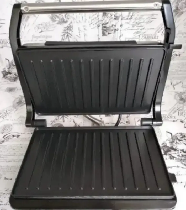 Гриль притискний Rainberg RB-5412 з ручкою індикатором нагріву 2800 Вт + знімний піддон для жиру Нержавіюча сталь з антипригарним покриттям