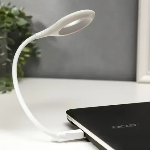 Гнучка USB лампа з голосовим керуванням із зарядкою від Power bank біла / Світлодіодний ліхтар LK-50