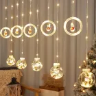 Гірлянда штора 3м з теплим жовтим світінням "Круги та кулі" ялинка, сніговик, дід мороз, олень, шапка SF-50
