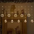 Гірлянда штора 3м з теплим жовтим світінням "Круги та кулі" ялинка, сніговик, дід мороз, олень, шапка SF-50