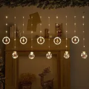 Гірлянда штора 3м з теплим жовтим світінням "Круги та кулі" ялинка, сніговик, дід мороз, олень, шапка SF-50