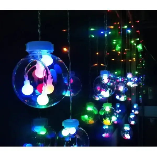 Гірлянда світлодіодна бахрома чарівні кулі, мультиколор, 2.5м, 12 куль