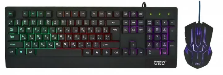 Провідна клавіатура для ПК з кольоровим RGB підсвічуванням + миша UKC HK-6300TZ