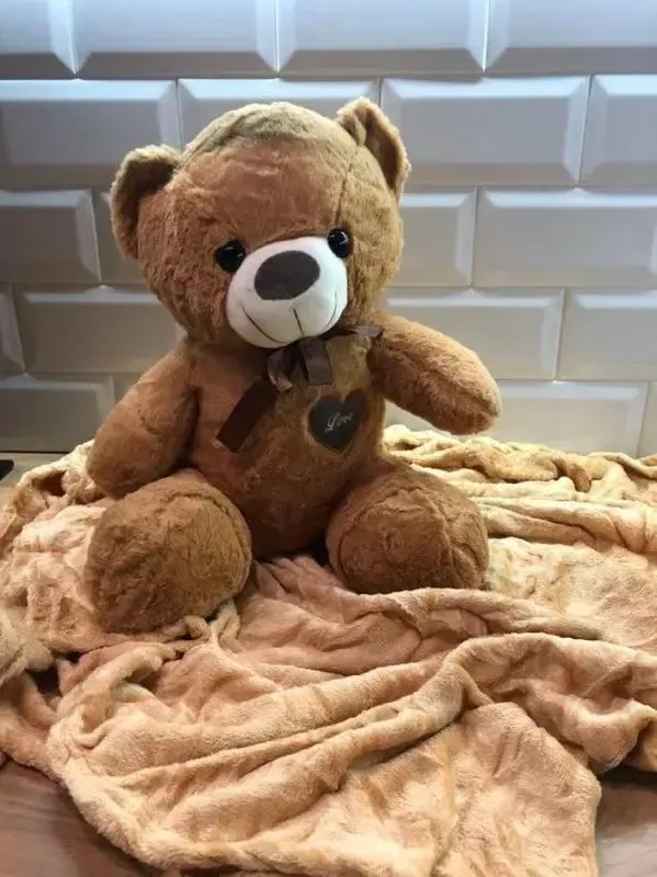 Якісна плюшева іграшка Бурий ведмідь  Коричневий, Ведмідь з ковдрою