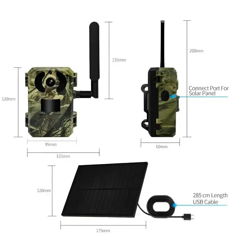 Камера для полювання на сонячній батареї A8S 4G, нічна зйомка, датчик руху, камуфляж