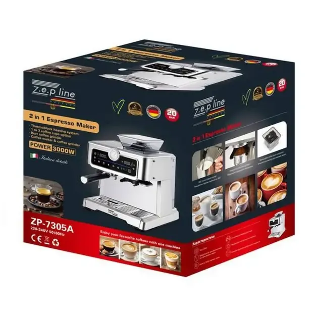 Кавоварка з кавомолкою еспресо 2в1 Zepline ZP-7305A 3000Вт