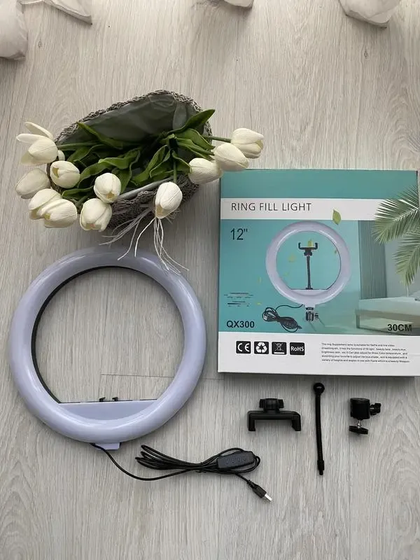 Кільцева LED лампа 30 см з тримачем для телефону / Студійне світло