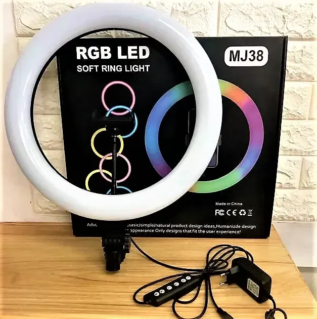 Кільцева LED лампа RGB MJ38 38см 220V 1 крепл.тел USB + пульт