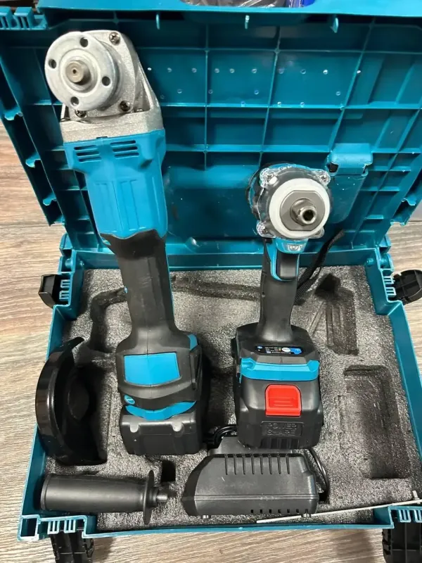 Комплект 2в1  акумуляторна болгарка і акумуляторний гайковерт в комплекті 2 акумулятори 21v 4.0ah з зарядкою, у великому міцному пластиковому кейсі