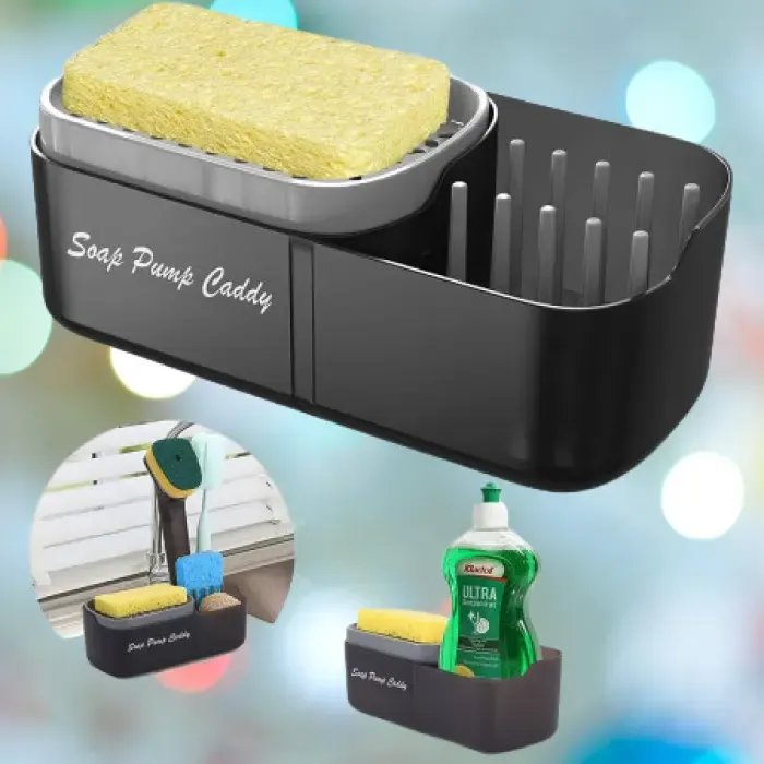 Контейнер-диспенсер для кухні. Дозатор для миючого засобу Soap Pump Caddy Чорний