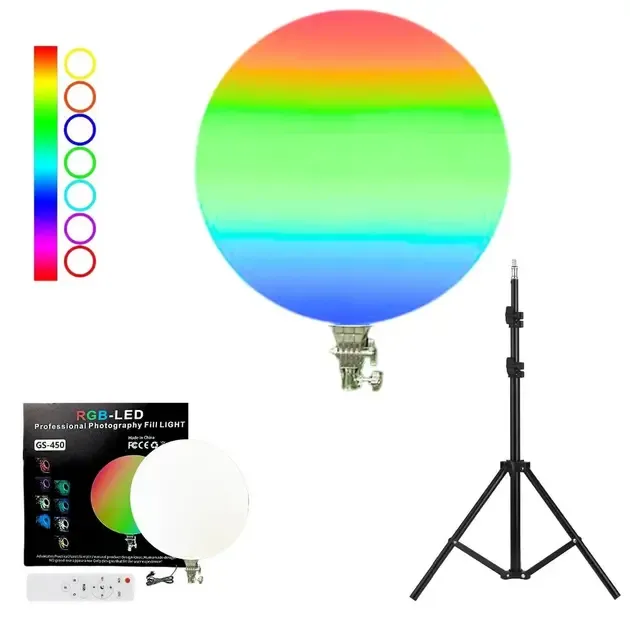 Кругла світлодіодна лампа 45см RGB-LED Fill Light GS-450 кольорова з пультом  для фото та відео