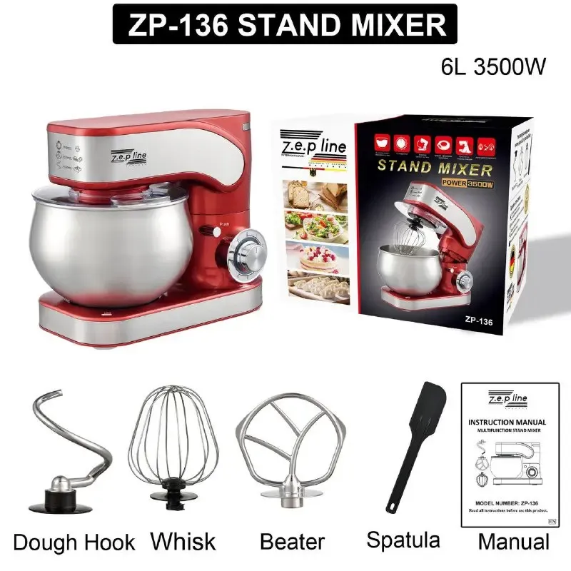 Кухонний тістоміс міксер 4в1 3500 Вт на 6 літрів Zepline з нержавіючої сталі ZP-136